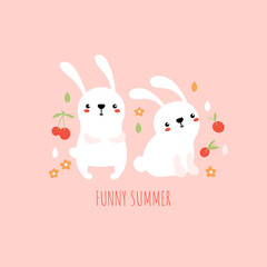 Two cute rabbits vector illustration - 779473764