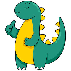 fat green dinosaur showing a thumbs up means he likes it
