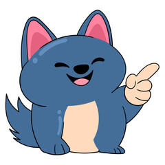 fat blue fox laughing and pointing
