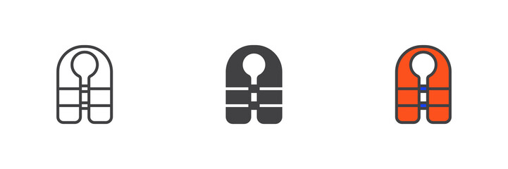 Life jacket different style icon set