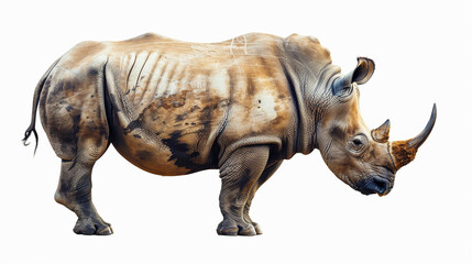 Obraz premium Rhino (Rhinoceros) in painted on canvas Isolated on white background.