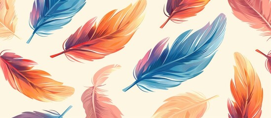 a seamless pattern of colorful feathers on a white background . High quality
