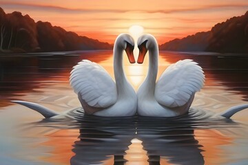 swan on the water - obrazy, fototapety, plakaty