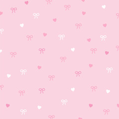 Vector illustration of ribbon and heart on a pastel pink background for wallpaper, sweet backdrop, ad template, fabric print, kid clothes, fashion, textile, Valentine, gift wrap, packaging, pattern