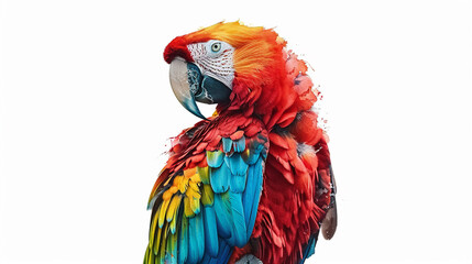 Parrot in painted  on canvas Isolated on white background.