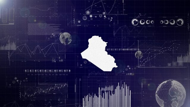 Iraq Country Corporate Background With Abstract Elements Of Data analysis charts I Showcasing Data analysis technological Video with globe,Growth,Graphs,Statistic Data of Iraq Country