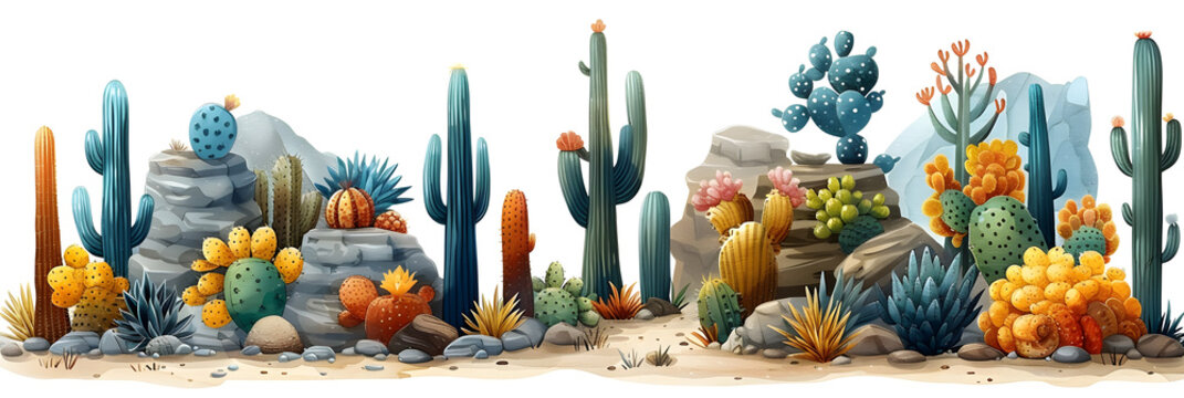 Set of cactus plants succulents,
Set of Colorful Cute Kawaii Green Tropical Cacti