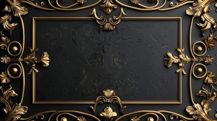 Elegant black and gold ornate frame background, concept of luxury, artistry, and classic design - obrazy, fototapety, plakaty