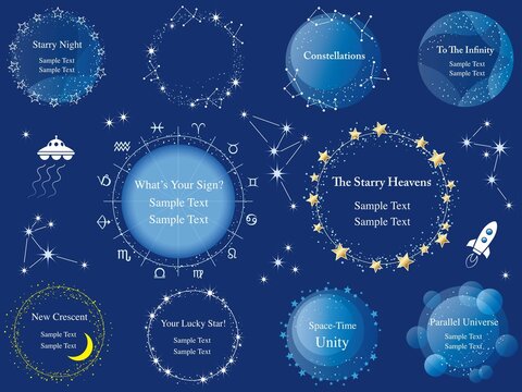 Set Vector Starry Frames Borders With Text Space Isolated Dark Blue Background