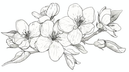 Apple tree flower hand drawn illustration. Line-art f