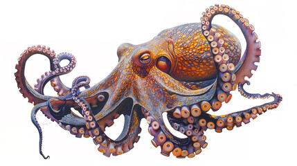 Obraz premium Octopus in painted on canvas Isolated on white background.