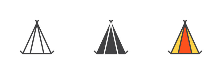 Camping tent different style icon set
