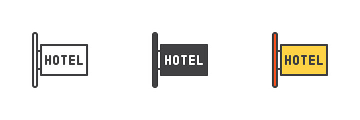 Hotel Signboard different style icon set