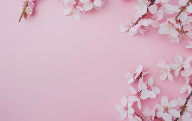 Fototapeta na wymiar Sakura, cherry blossoms in full bloom on a pink background.