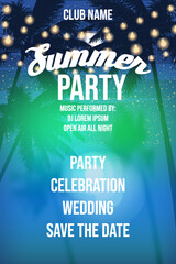 Summer Party Night Beach Template Design Palms Party Poster, Flyer