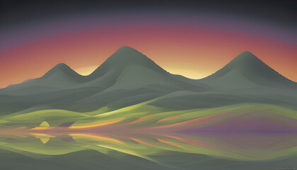 Serene colorful abstract sunset landscape.