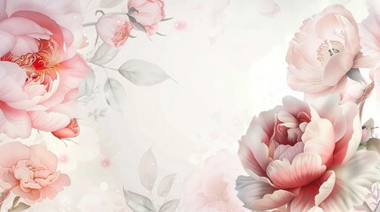 An abstract floral frame featuring peonies and roses in a romantic and feminine composition  AI generated illustration