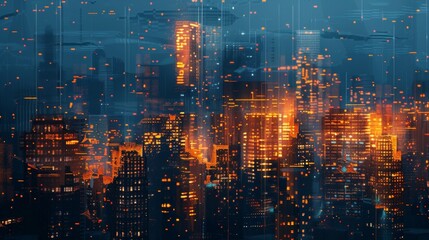Obraz na płótnie Canvas An abstract interpretation of a city skyline at night AI generated illustration