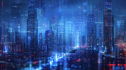 Fototapeta premium An abstract interpretation of a city skyline at night AI generated illustration