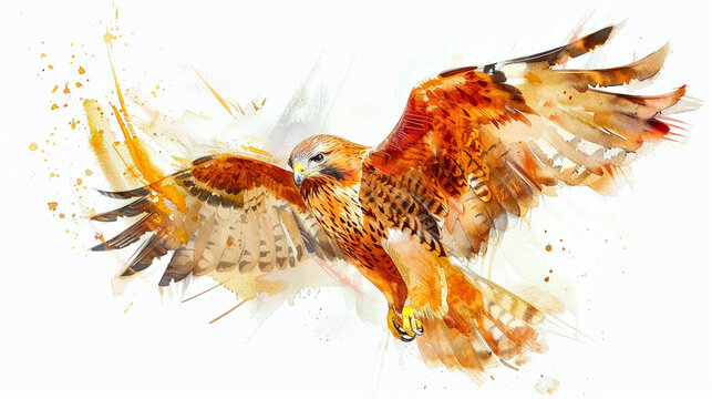 Hawk in painted  on canvas Isolated on white background.