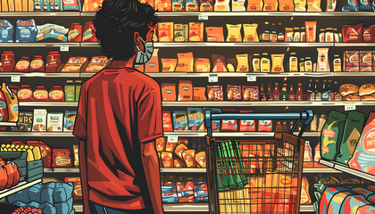 Icon of a shopper at the grocery store carefully selecting items for your weekly meals when sudd Generative AI - obrazy, fototapety, plakaty