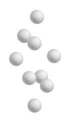 Falling Golf ball isolated on white background, full depth of field