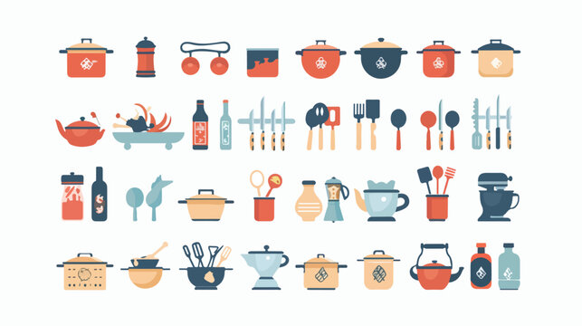 Kitchen icon vector set. cooking illustration sign co