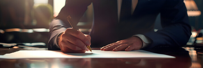 Corporate Approval: Businessman Signing Official Documents, Executive Decision: Businessman Signing Corporate Documents - obrazy, fototapety, plakaty