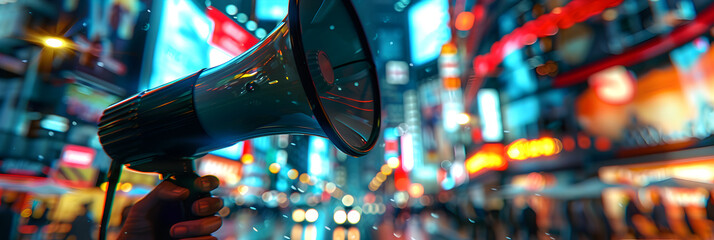 Gripping megaphone with conviction, amplifying voice in powerful protest demonstration Vertical Mobile Wallpaper, Amplified Resistance: Gripping Megaphone in Vertical Mobile Wallpaper - obrazy, fototapety, plakaty