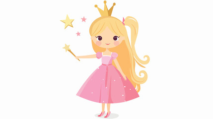 Little blonde princess with magic wand. Fairy tale gi