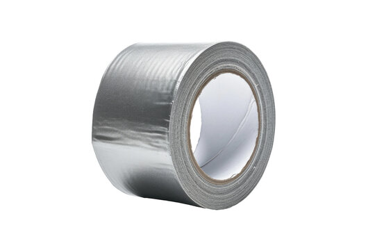 Roll of Silver Duct Tape on White Background. On a White or Clear Surface PNG Transparent Background.