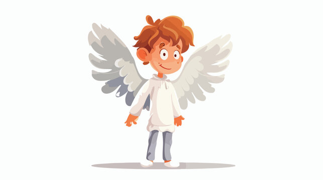 Little boy dressed like angel flat vector illustration