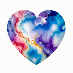 colorful marble watercolor heart on white background