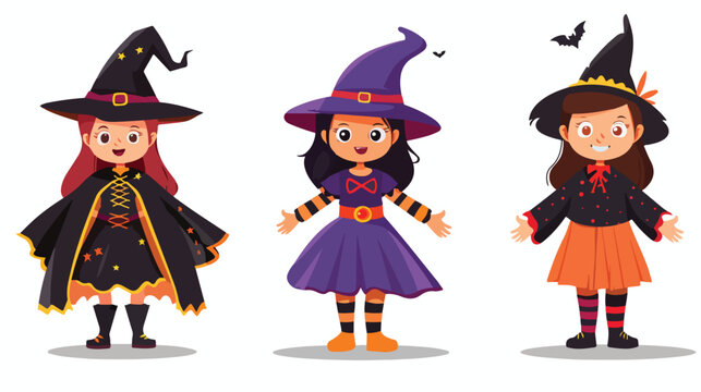 Little kid in halloween suit vector illustration.