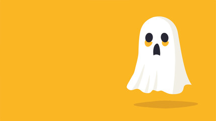 Sad ghost with shadow on yellow background flat vector