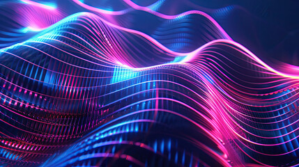 Abstract background with glowing pink blue neon lines on black background