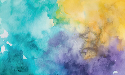 abstract watercolor textured background turquoise violet yellow