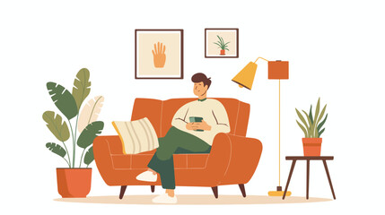 Man in living room person illustration . Flat vector