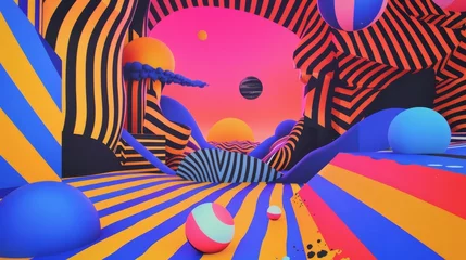 Fotobehang Bold typography and graphic design elements in a psychedelic scene  AI generated illustration © Olive Studio