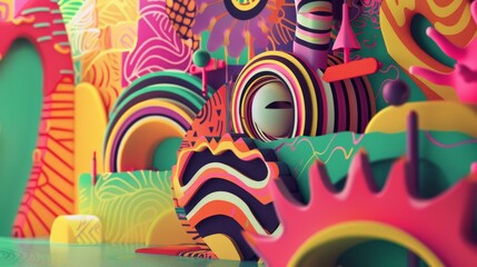 Bold typography and graphic design elements in a psychedelic scene  AI generated illustration - obrazy, fototapety, plakaty