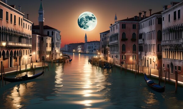 Wallpaper depicting Venice lit by a full moon.