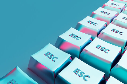 3D render of escape computer keys over blue background