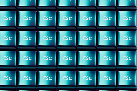 3D render of blue colored escape computer keys in row