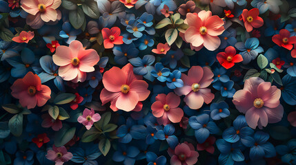 Colorful Blossom flowers pattern in garden