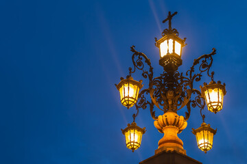 Lamp of Fuente de la Farola in Seville at Night - 779485385