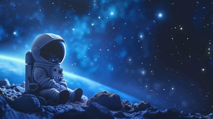 Cartoonish astronaut admiring the vastness of space  AI generated illustration - obrazy, fototapety, plakaty