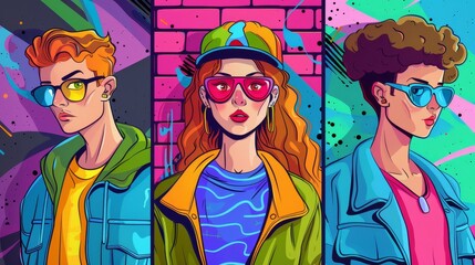 Cartoon-style characters in a pop art inspired setting  AI generated illustration