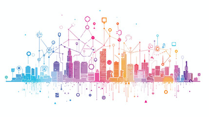 Smart city wireless communication network gradient - obrazy, fototapety, plakaty
