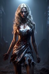Obraz premium Bloody Terror of Gorgeous Female Zombie