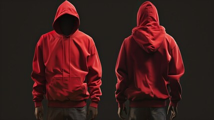 Red Hoodie front and rear on dark background